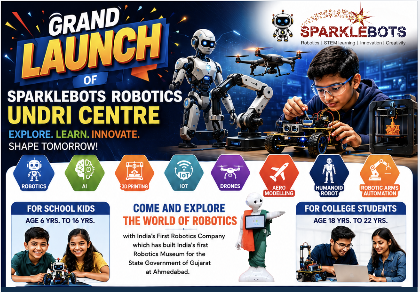 Kids building robots at SparkleBots lab