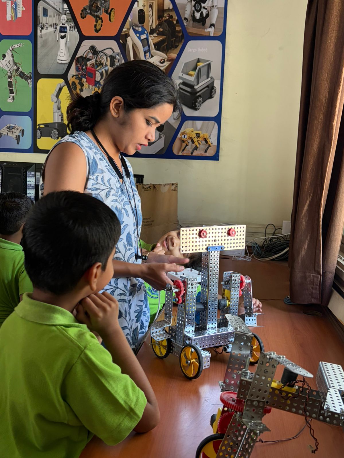 Students coding a robot